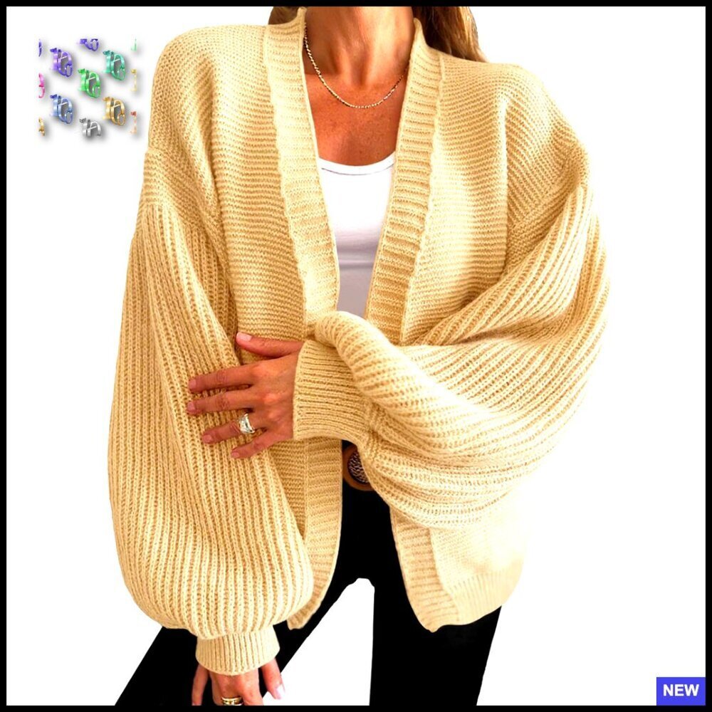 Oversized Cardigan Chunky Knit Lantern Sleeves Open Front Trendy Sweater